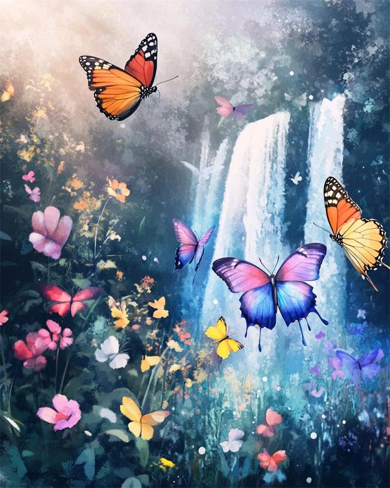 Henypt Cross Stitch Kits 11Ct Stamped Patterns Butterflies Fluttering for Adults DIY Preprinted Embroidery Kit for Beginner