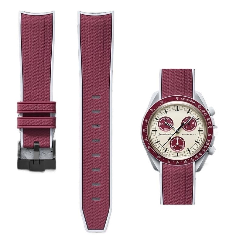 Bracelet montre caoutchouc bicolore rouge foncé gris dégagement rapide Omega 20mm