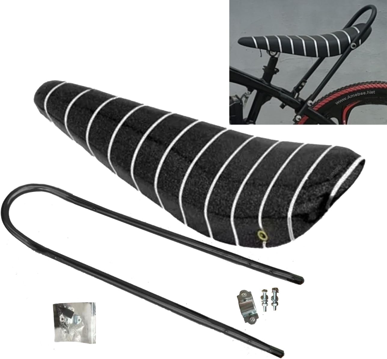 Bike Engine Frame Kit with Banana Saddle Fuel Tank Set Integrated 0.8 Gallon 3.4L Gasoline Tank with Saddle Seat for Motorized Bike 4 or 2 Stroke Gas Engine 49cc-100cc (Heavy Duty V Frame Saddle Set)