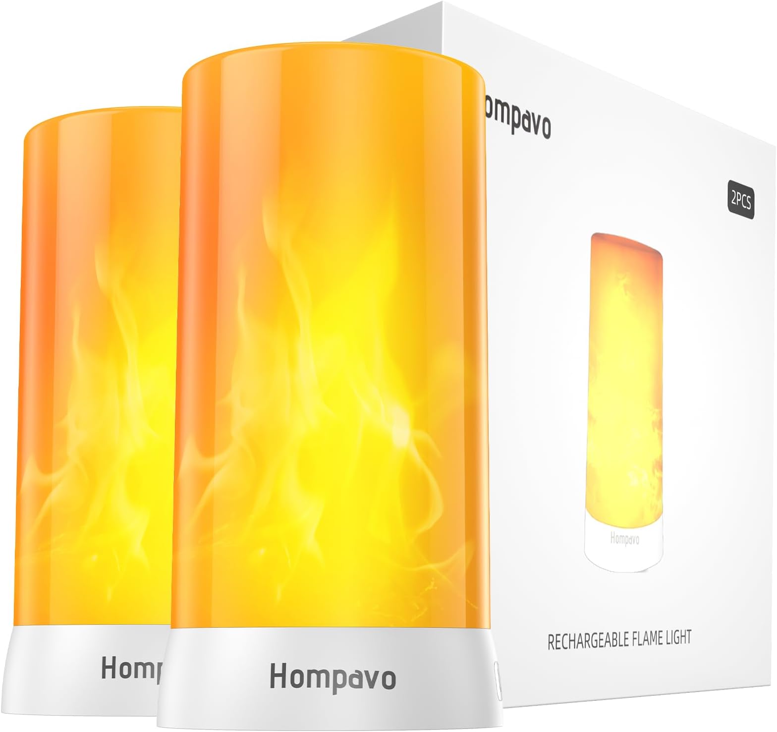 Hompavo 【Upgraded】 LED Flame Lights, 4-Mode Rechargeable Battery Operated Flameless Candles, Waterproof Pillar Flickering Lanterns for Living Room Bathroom Patio Wedding Party Christmas Home Decor