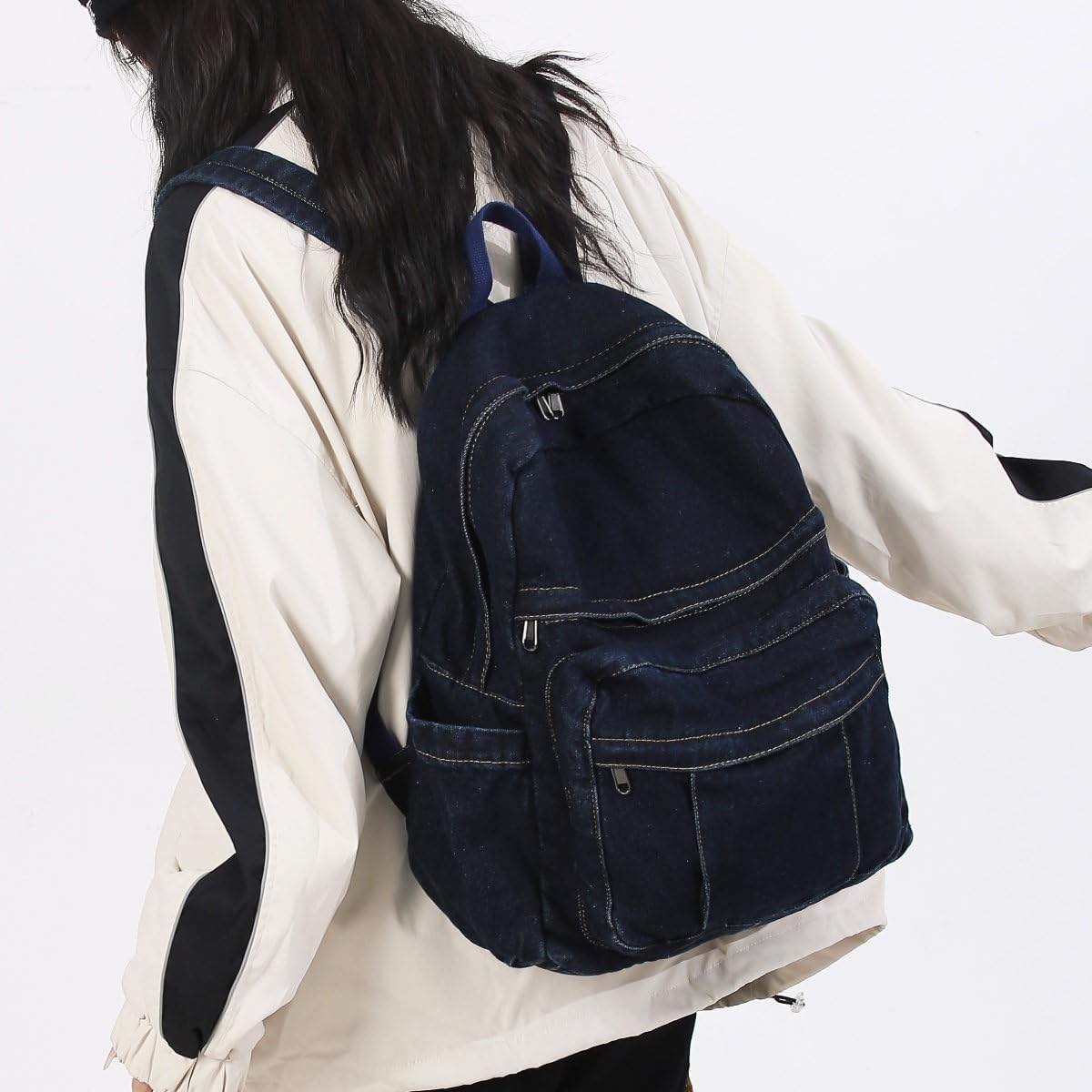 MaxxCloud Vintage Denim Laptop Backpack Casual Canvas Daypack Handbag Purse Lightweight Rucksack Shoulder Bag