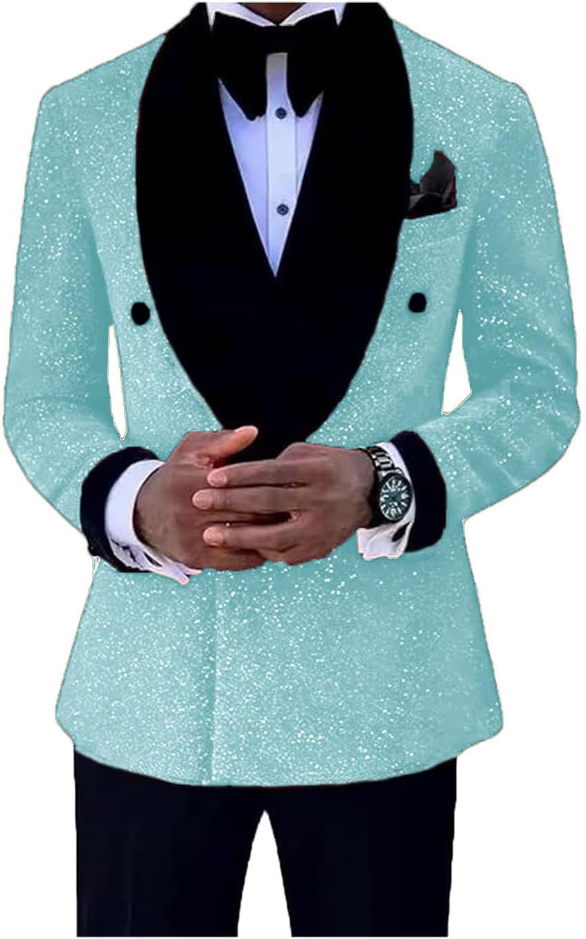 ORBITRAY Men's Disco Sequin Blazer Jacket Leopard Blazer Groom Suit Sparkly Clothes Party Tuxedo Prom