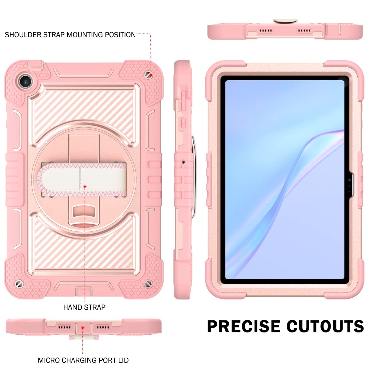 Custodia per tablet Compatibile con Huawei Matepad SE 10,4 pollici Custodia protettiva antiurto durevole Custodia Compatible with tablet con staffa girevole a 360 gradi Tavoletta Casa(Rose Gold)