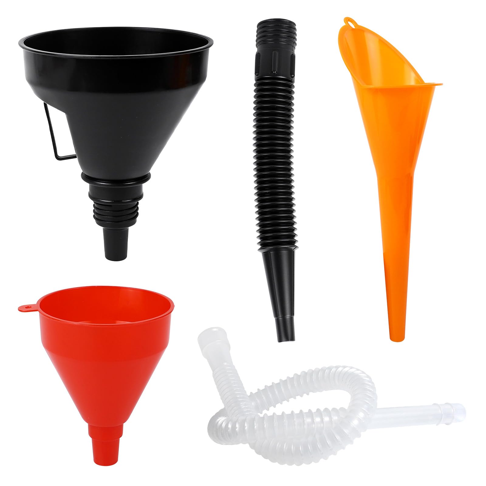 Wogomz 3PCS Funnels for Automotive Use, Plastic Oil Funnel Set, Wide Mouth Fuel Funnel, Long Neck Oil Funnel, Flexible Right Angle Funnel Fills Water/
