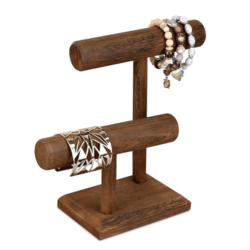 Ikee Design 2 Tier Wooden Jewelry Bracelet Watch Display Tower,