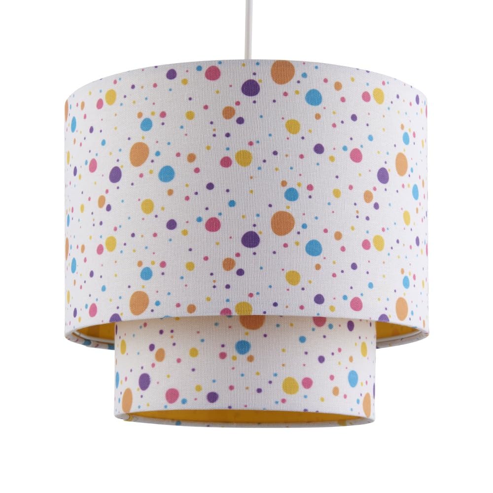 Firstchoicelighting Multi Coloured Kids Bedroom Or Nursey Lightshade, Fun Easy Fit Pendant Shade, Polka Dot, 25Cm Diameter