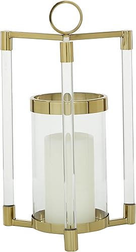 Miniatura 9 de The Novogratz - Farol decorativo de acero inoxidable con detalles acrílicos, 11 x 11 x 23 pulgadas, dorado
