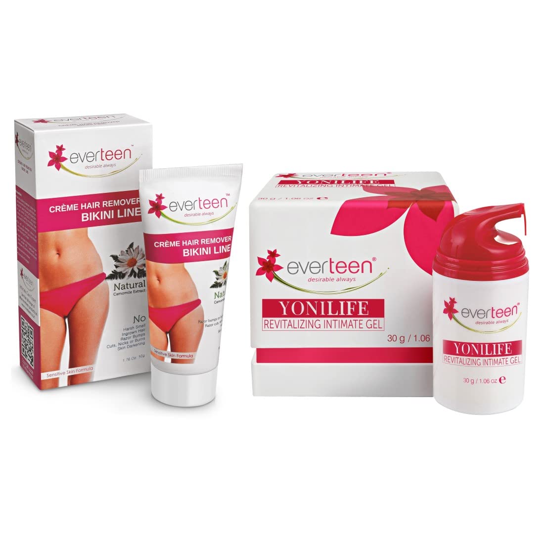 Everteen Women Combo - Natural Bikini Line Hair Remover Cream 50G And Yonilife Revitalizing Gel, Pack of 1 (B09T6SND1G) Amazon Price History, Amazon Price Tracker