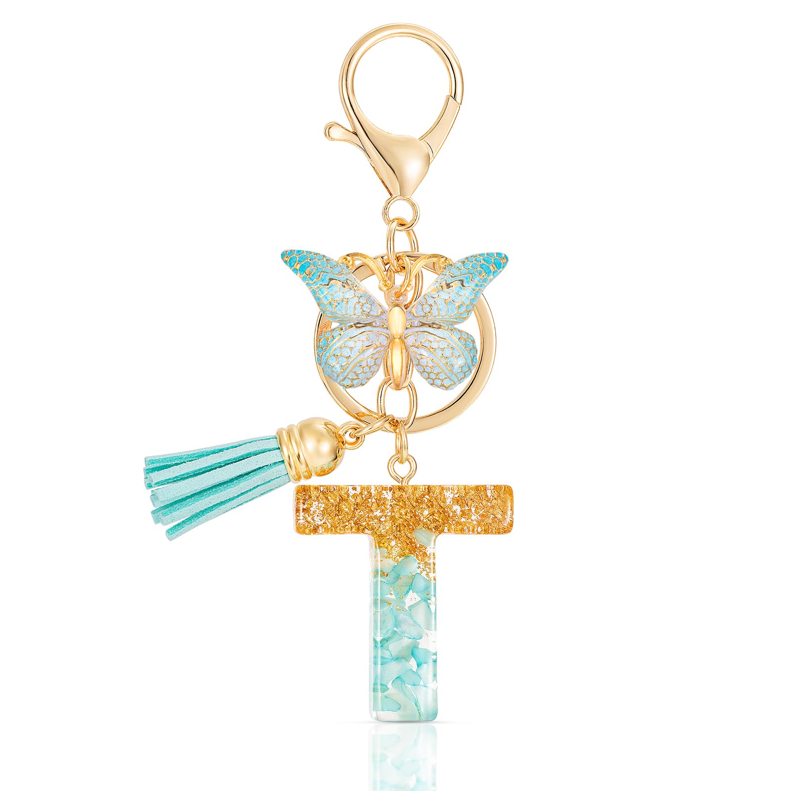 MWOOT Cute Initial Letter Keyrings Green Key Ring,Capital Alphabet Resin Keychain Charm Pendant,Fashion Key Chain