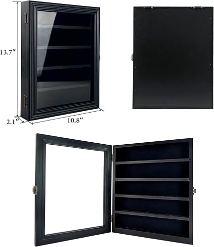 Miniatura 10 de DecoWoodo Vitrina de monedas de desafío militar con puerta de vidrio HD, vitrina de 5 filas de medallas, gabinete con caja de sombra con 2 ranuras