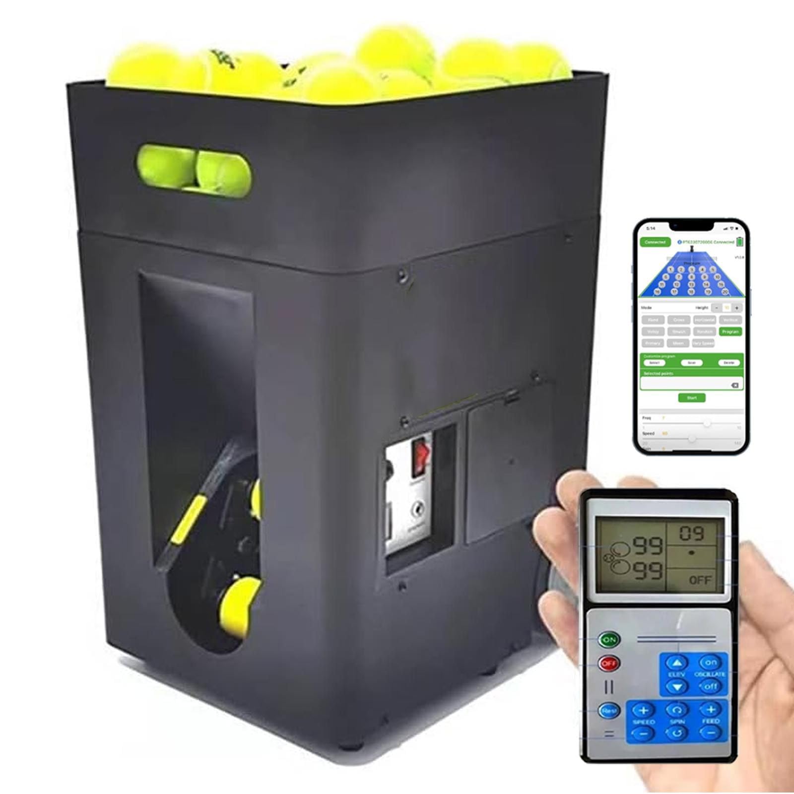 MáQuina Lanzadora De Pelotas Tenis,Equipo AutomáTico Para PráCtica De Tenis,áNgulo Lanzamiento Ajustable, Velocidad, Frecuencia RotacióN, Capacidad Para 50 Pelotas,Velocidad 10-60 Km/h,Black