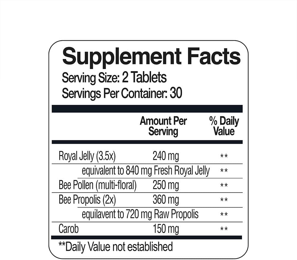 BEE & YOU Royal Jelly, Bee Pollen, Propolis Ultra Strength Immune and Energy Booster Extract 500 mg x 60 Tablets-Rich in Functional Antioxidants, Vitamins and Minerals to Support Your Immune System
