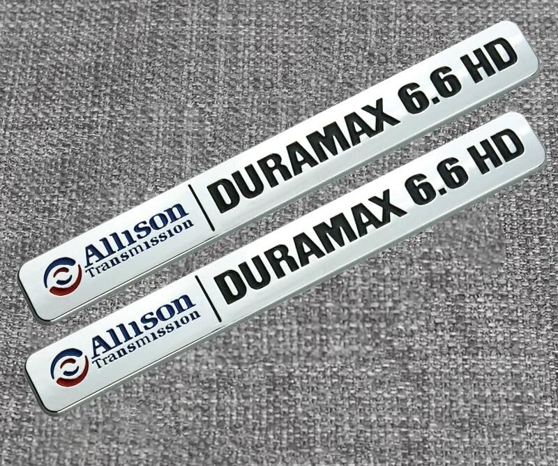 Image of 2Pcs Allison Transmission 6.6Hd 6.6 Hd Emblems 3D Badge Decal Compatible with Dura-max 2500Hd 3500Hd Silverado Sierra Truck (Chrome Black)