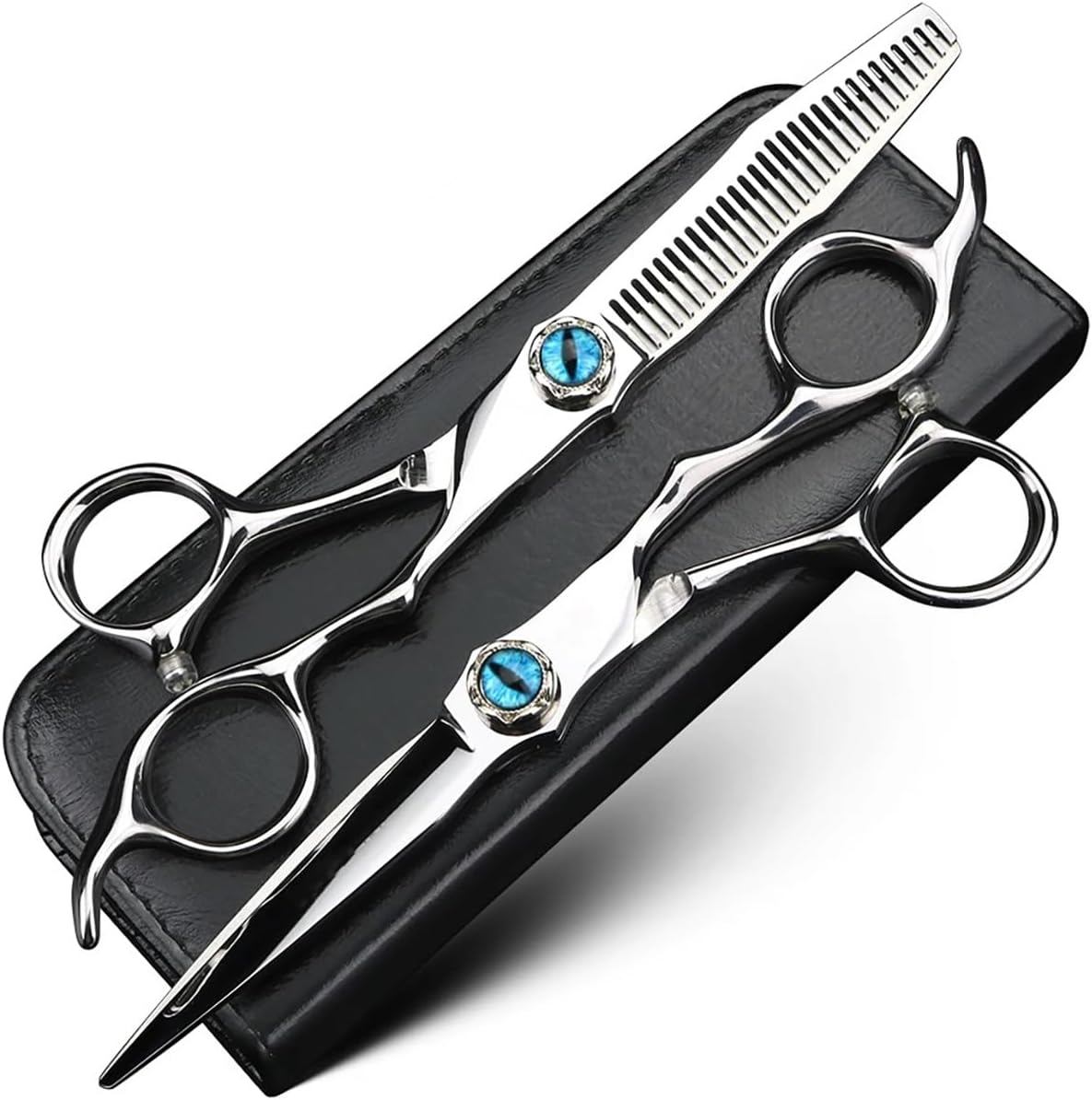 Hair Cutting Shears, 6 Inch Silver Devil Eye Screw Hair Cutting Scissors Flat Shears Thinning Scissor Set Japanese 440C Steel