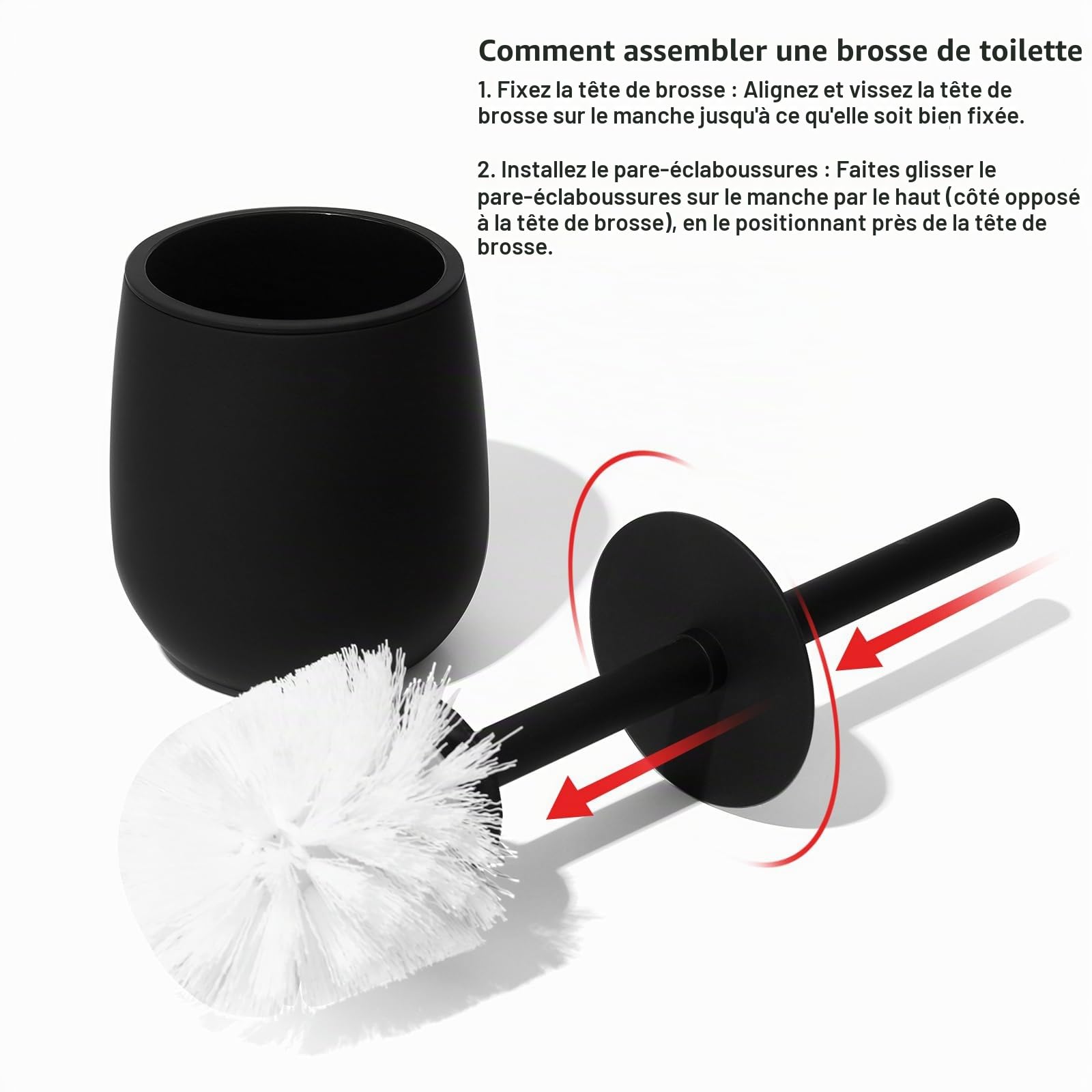 Ensemble Accessoire Salle de Bain Noir, Decoration Salle de Bain avec Distributeur Savon, Porte-Brosse à Dents, Poubelle, Brosse WC et Support, Plateau (Noir)