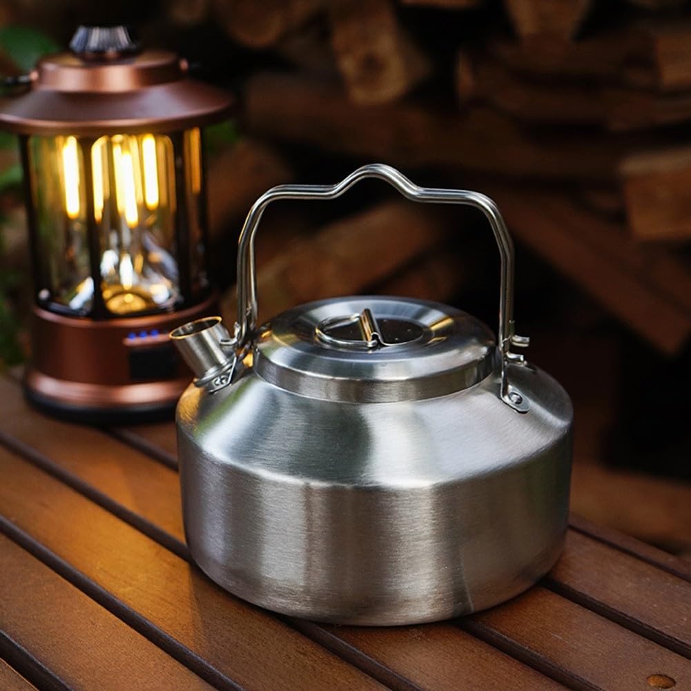 Bollitore a fischio da campeggio, 1 l, con manico pieghevole, per fornello a gas, viaggi, campeggio, vacanze, bollitore portatile