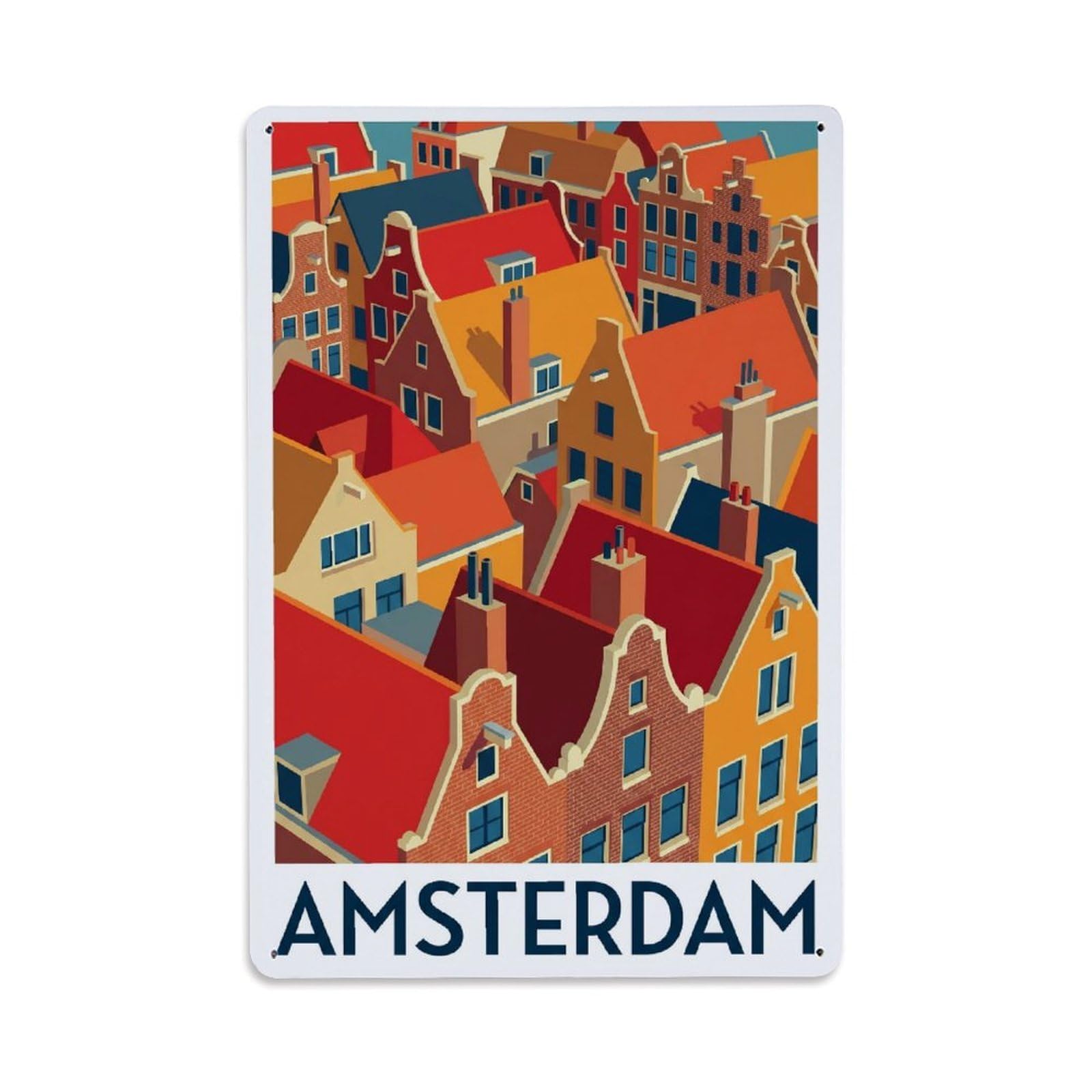 Vintage Travel Rooftops Netherlands Aerial Metal Tin Sign