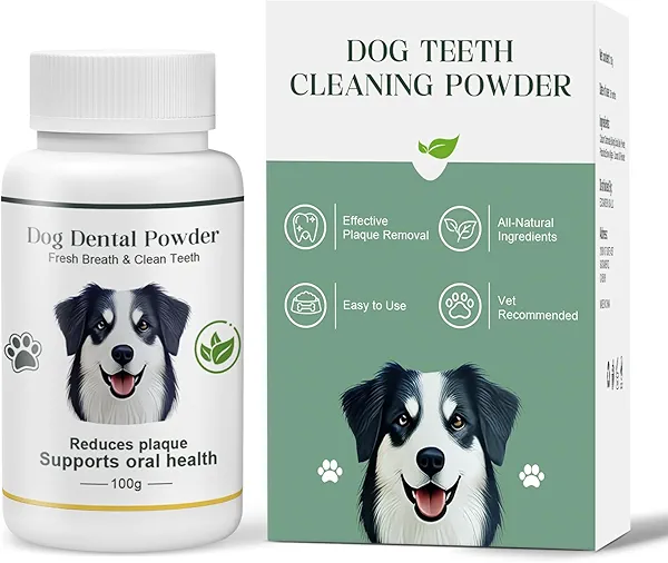 Dog Dental Cleaning Powder 100g – Unflavored – Natural Plaque & Tartar Remover – Freshens Breath – Easy-to-Use Oral Care Supplement for Dogs, Cats & All Pets Dog Breath Freshener