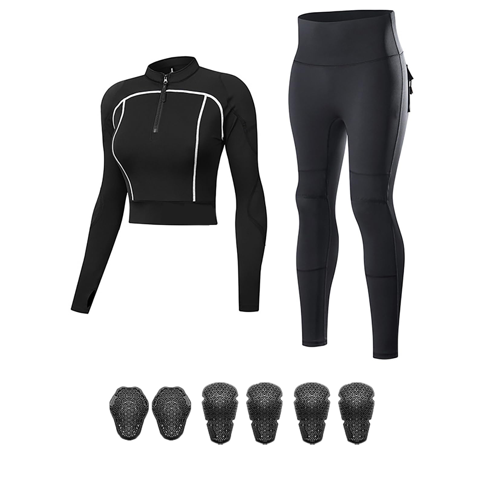 ARMAAN Tuta Moto Donna Con Protezioni – Top Compressivo A Manica Lunga Traspirante E Pantaloni A Vita Alta Con Protezioni Rimovibili Per Pendolarismo Quotidiano