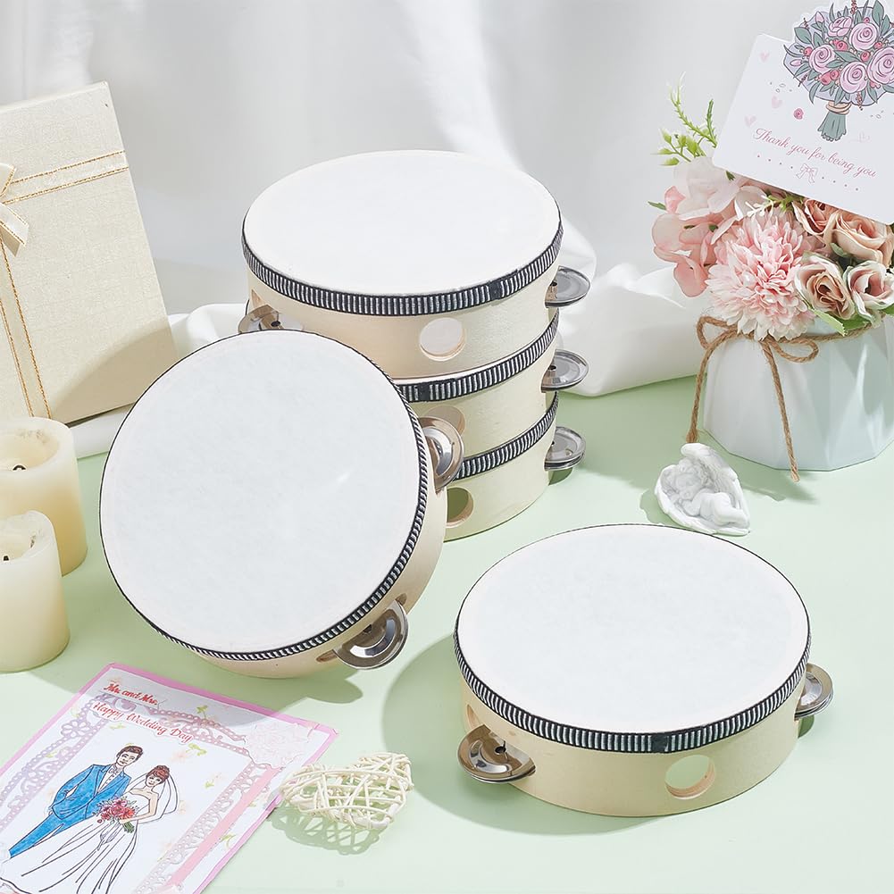 AHANDMAKER Lot de 12 tambourins de mariage en vrac en bois avec grelots en métal de 15,2 cm pour cérémonies d'église, jeux de fête, activités musicales