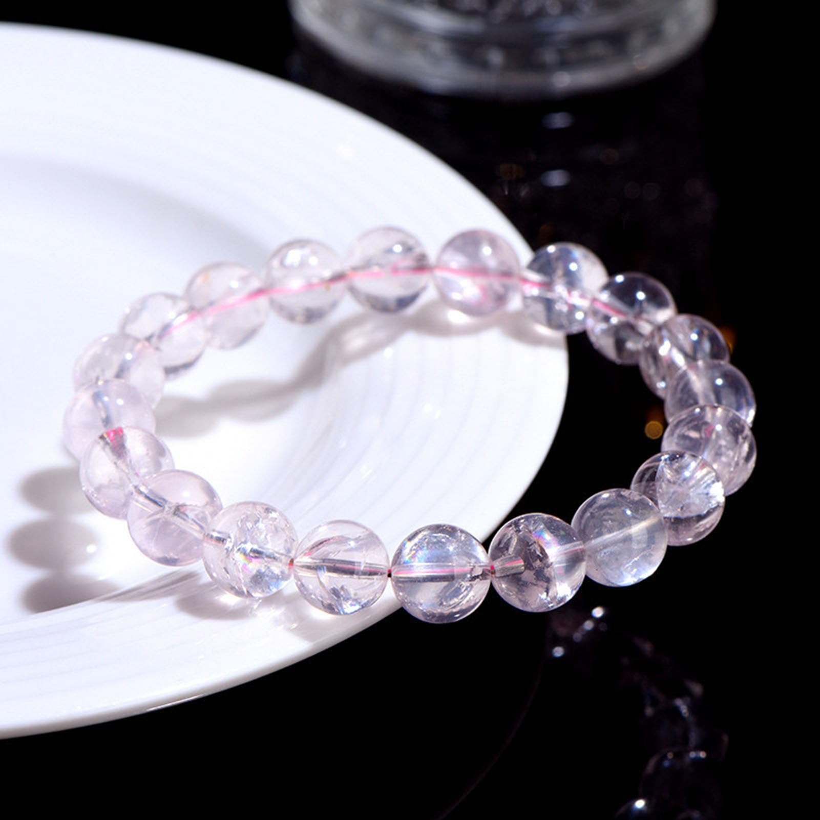 Bracciale al Quarzo Rosa, Braccialetti Naturali Fatti a Mano Bracciale Elasticizzato con Pietra preziosa Rosa Naturale per l'energia positiva dell'amore, Meditazione Yoga Unisex,8MM