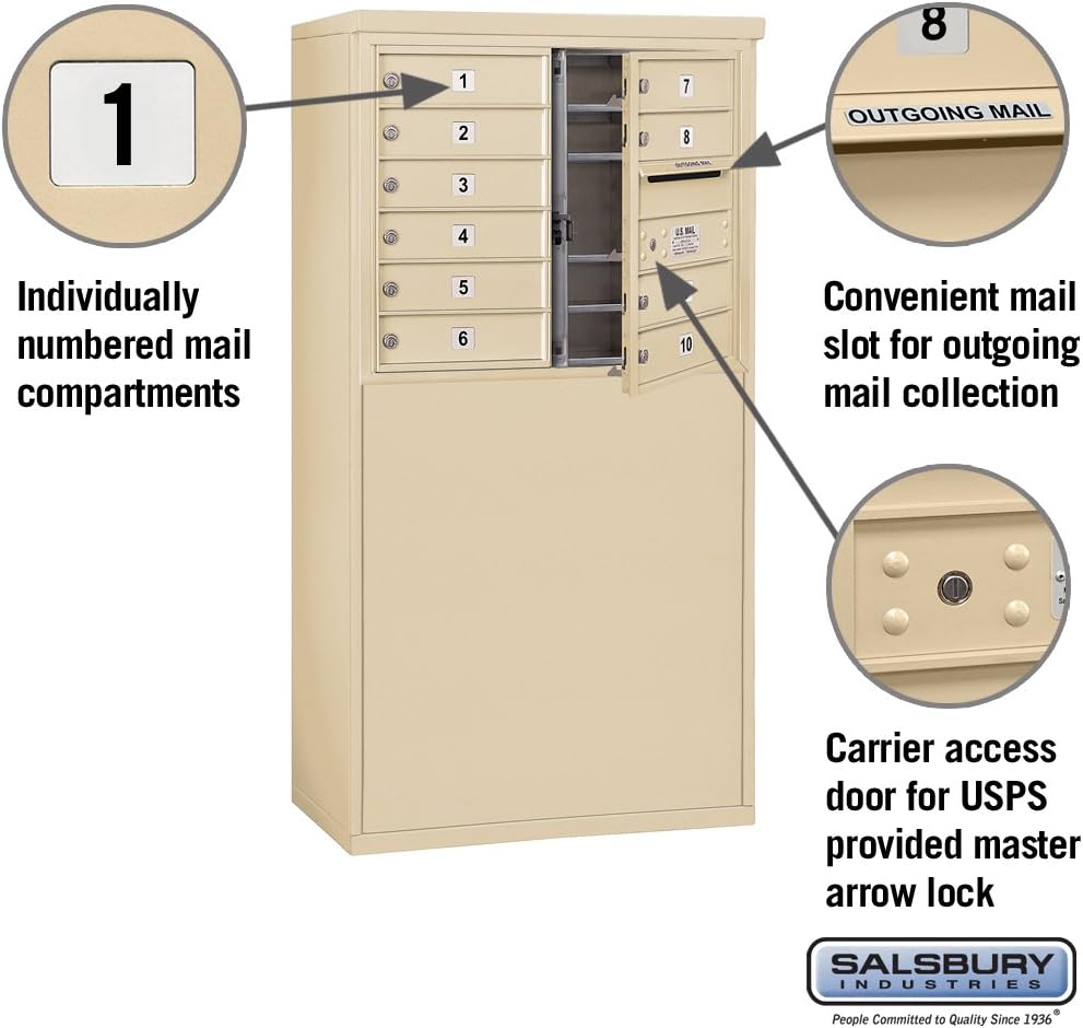 Salsbury Industries 3906D-10SFU Front Loading/Double Column Free Standing Horizontal 4C Mailbox, Sandstone