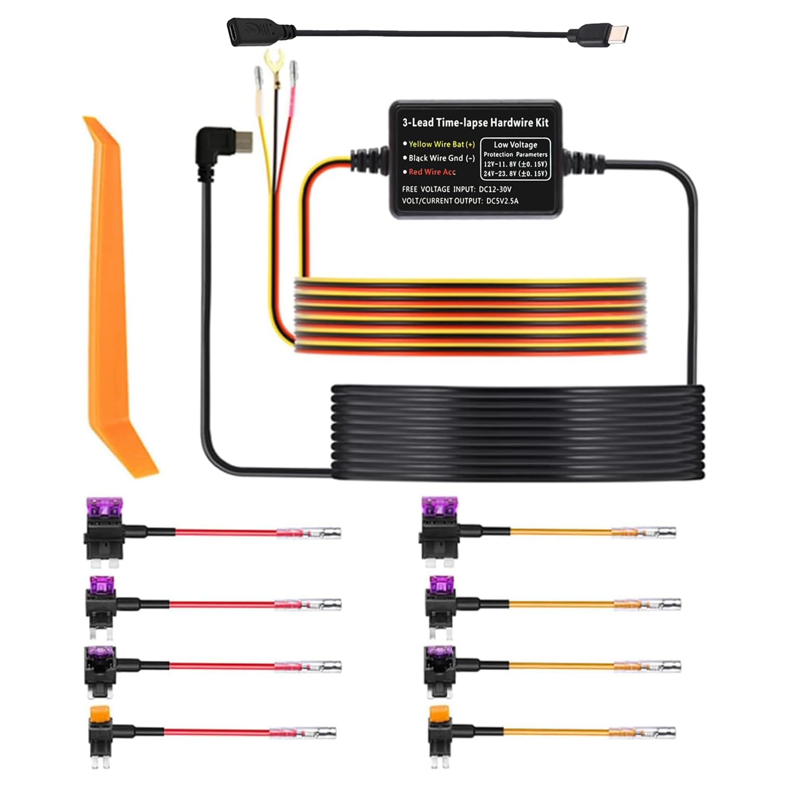 Dash Cam Hardwire Kit Type-C Acc Hardwire Kit for All Dash Cam converts 12V-24V to 5V Attached a