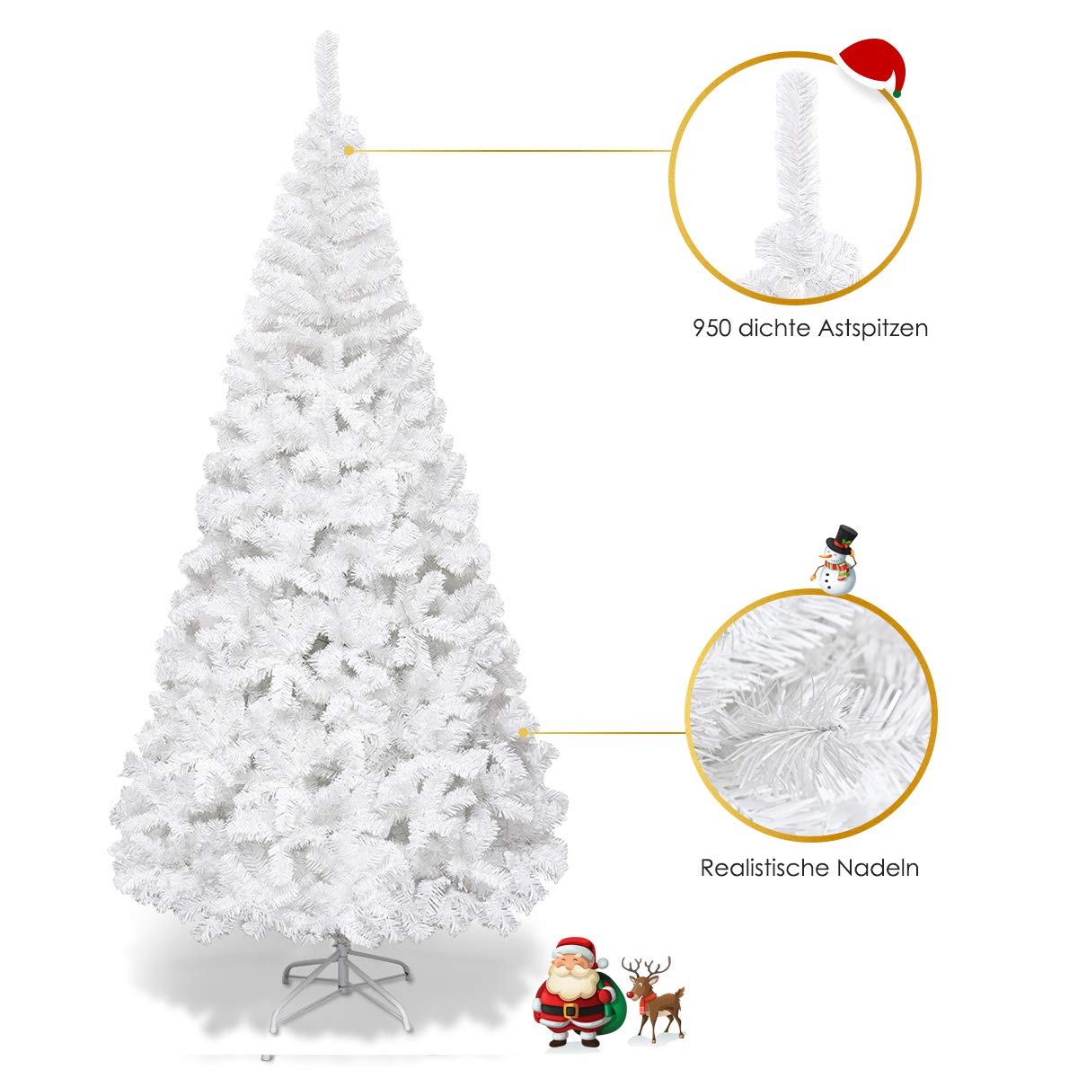 COSTWAY 210cm Künstlicher Weihnachtsbaum, Tannenbaum mit Metallständer, Christbaum PVC Nadeln, Kunstbaum Weihnachten ideal für Zuhause, Büro, Geschäfte und Hotels, Weiß
