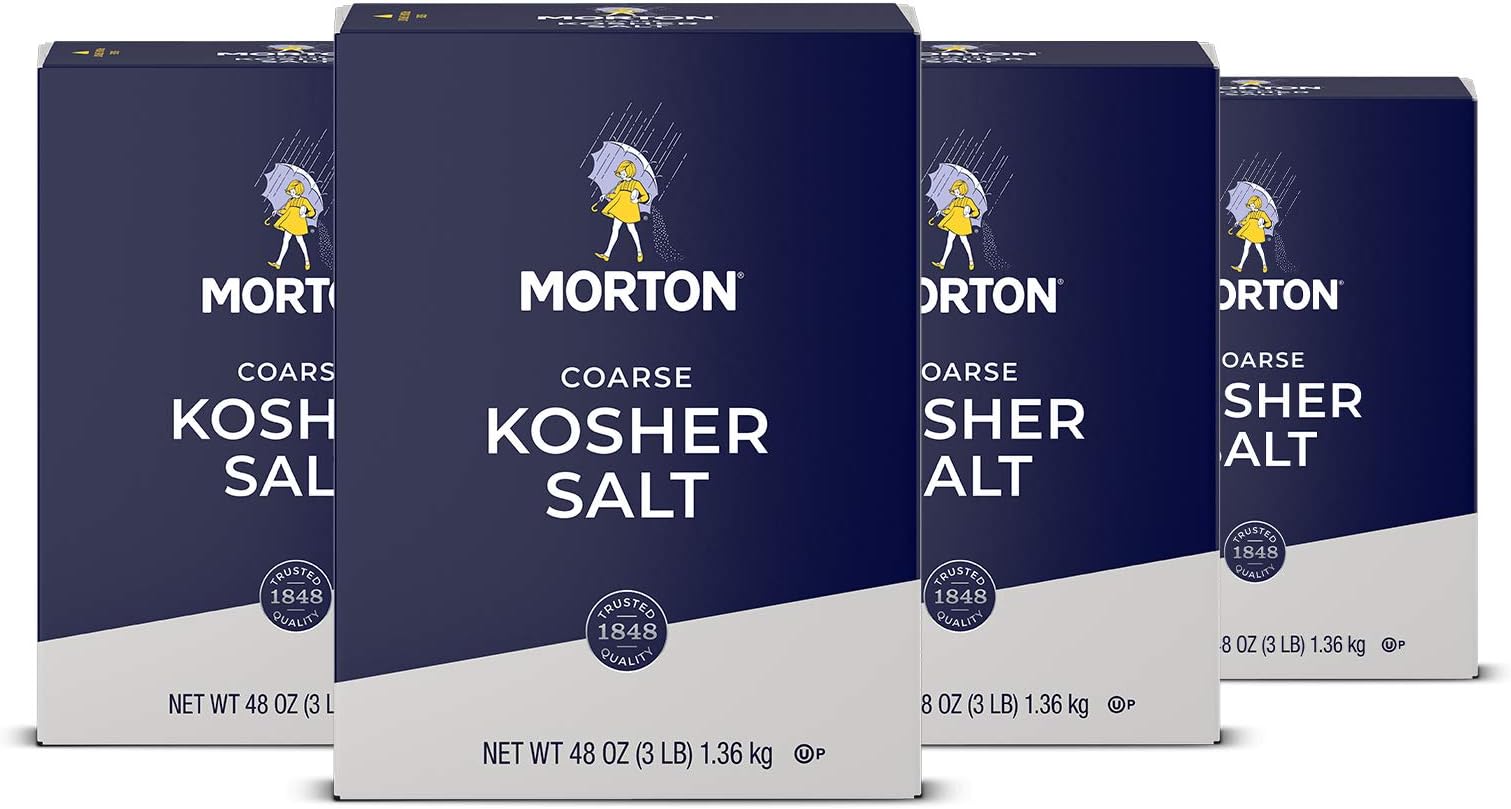 Morton Kosher Salt, Coarse (48 oz / 3 lb), 4-Pack, Ideal for Cooking & Baking