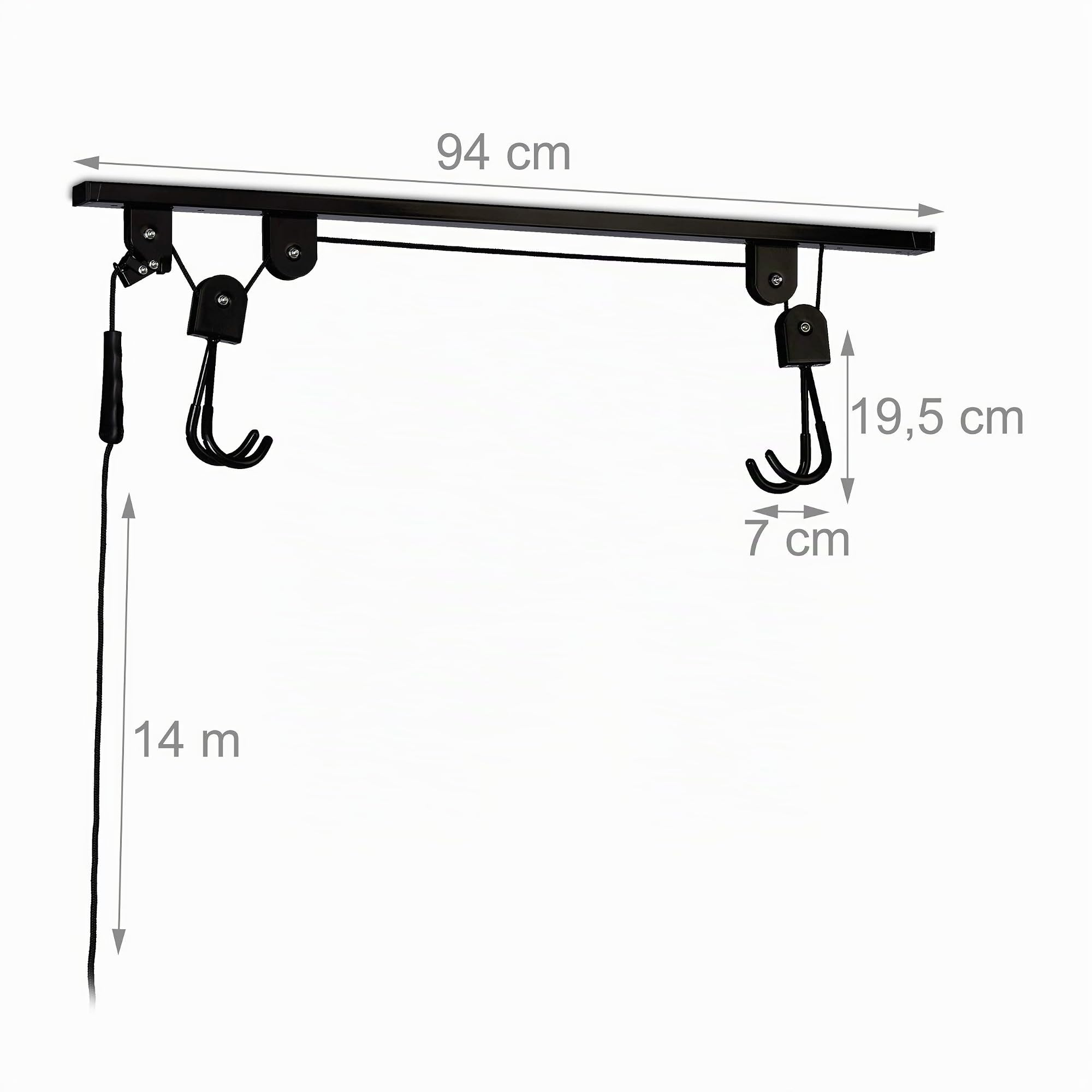 Relaxdays Colgador Bicicletas de Techo, para hasta 20 kg, Elevador Bicis, Cable de Tracción, Garaje o Taller, Negro