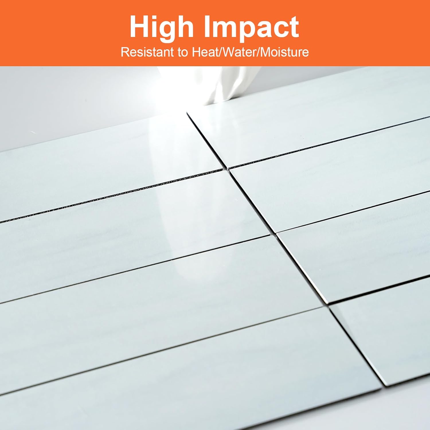 80-Piece Polished Dolomite Thick PVC Peel and Stick Backsplash, 2" x 8" Waterproof Subway Tile Peel and Stick Wall Tiles for Kitchen and Bathroom