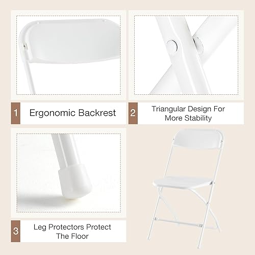 Miniatura 4 de DUMOS Paquete de 10 sillas plegables, sillas de plástico con capacidad de 330 libras, marco de metal resistente, fácil de plegar y almacenar,