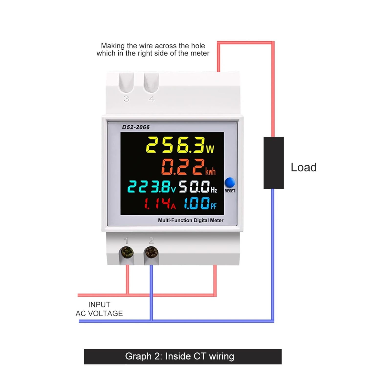 Monitor AC 6 W 1 110 V 220 V 380 V 100 A Napięcie prądu Współczynnik mocy Aktywny Częstotliwościomierz energii elektrycznej (wbudowany CT, AC 250-450V 100A)