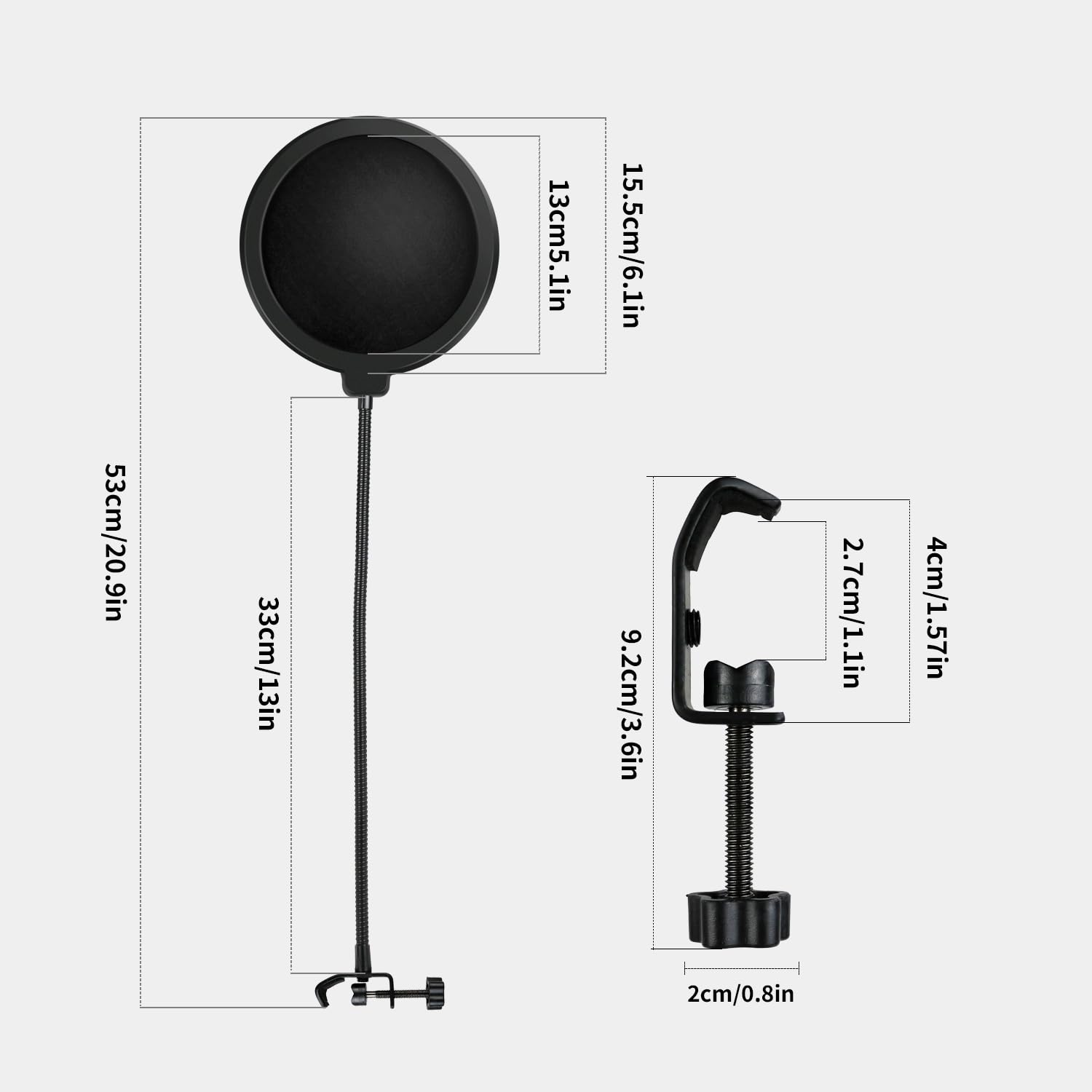 Professional Pop Filter,Liyirui 6" Mic Pop Filter,Dual Layered Studio Pop Filter Mask Shield with C-Clamp,360deg Gooseneck Clip Stabilizing Arm For Microphone,Boom Arm,Stands (Pop Filter Only) - Image 5