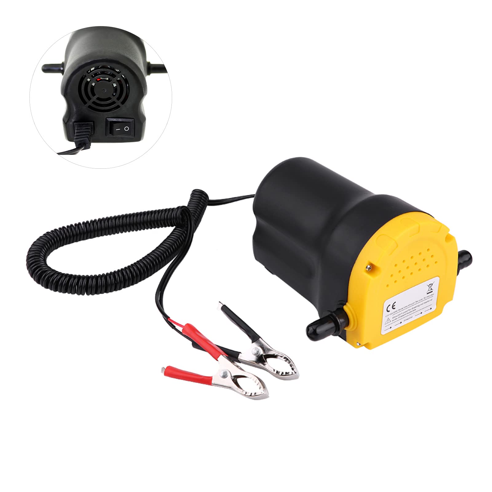 Ejoyous 12V DC Pompe d'extraction, 60W 250L/H Portable Pompe à Vidange D'huile avec Tubes, Pompe d'extraction d'huile pour Auto Voiture, Noir + Jaune
