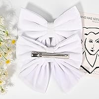 Vista 6 de Lazos de terciopelo para niñas de 6 pulgadas, 2 unidades, color blanco grande, pinzas de cocodrilo, pinzas para el cabello para niños pequeños
