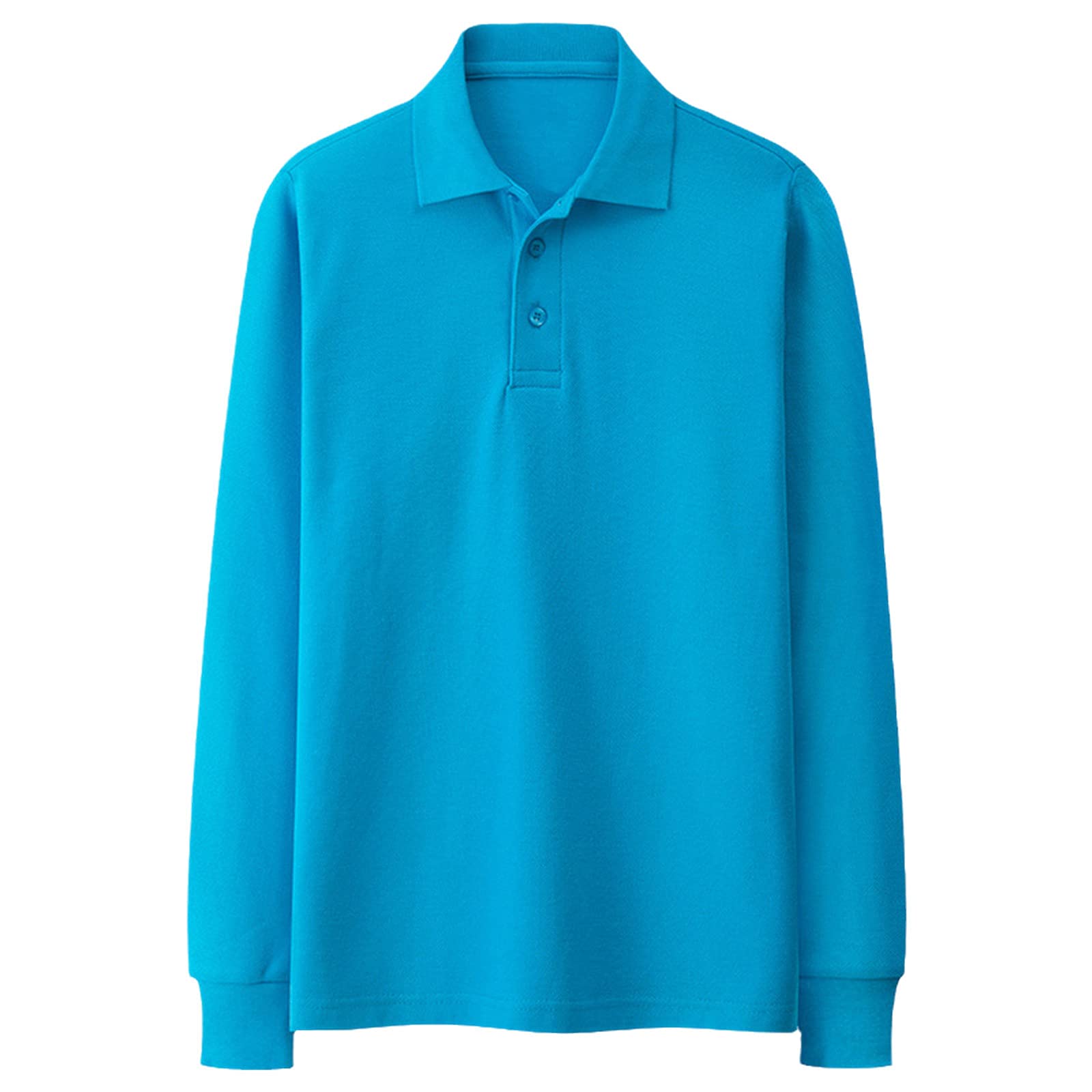 Herren-Poloshirt, langärmelig, einfarbig, für Frühling und Herbst, hellblau, XXL