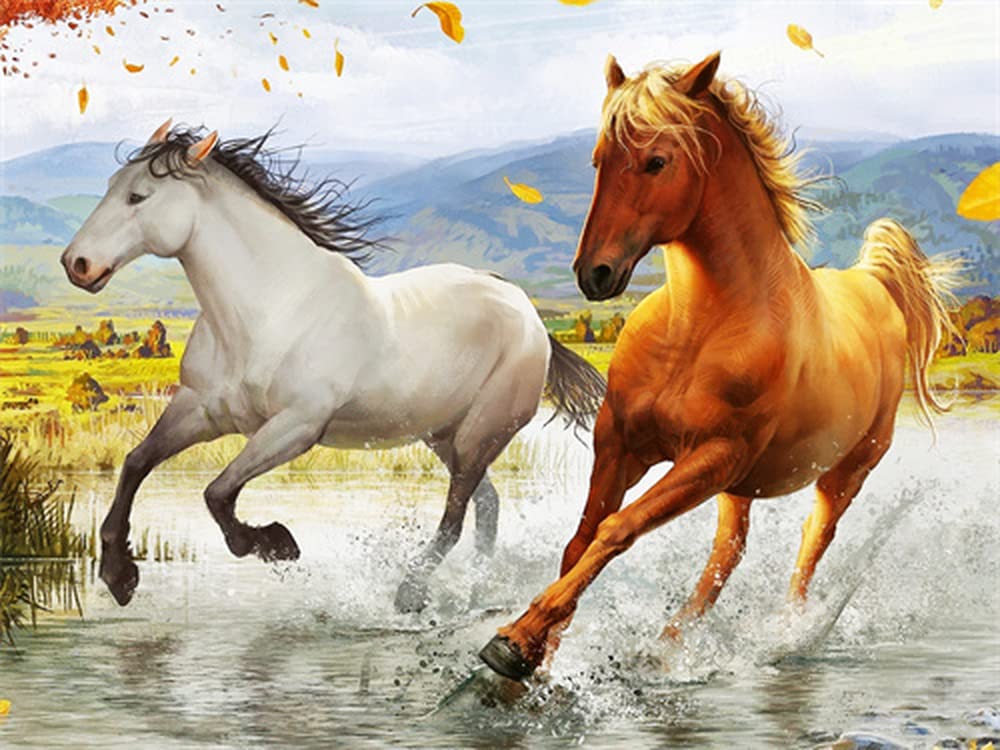 Pracht Creatives Hobby Diamond Painting Set, Picture with Horses in Galloping Motif and Accessories, Size Approx. 35 x 25 cm, Craft Set for Painting with Rhinestones for Children from 5 Years