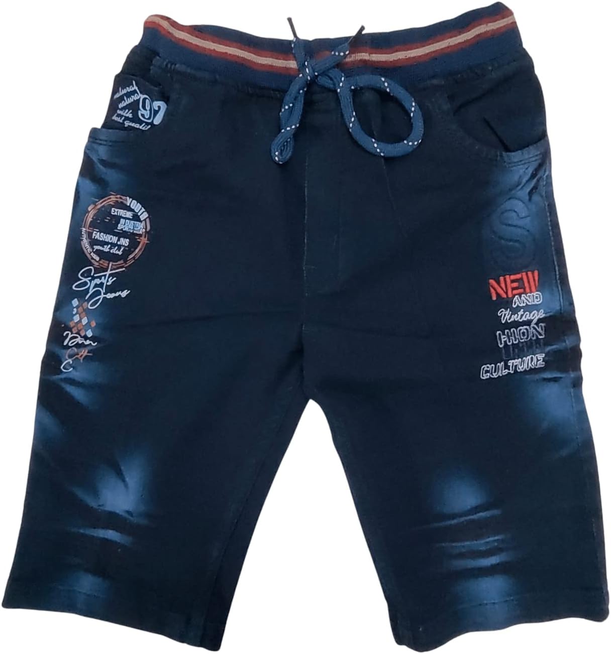 OXTRAP Boys Three Fourth Shorts, Capri Below Knee Length,Drawstring Elastic Waistband,Stretchable Cotton Denim, Regular fit (RMC59)