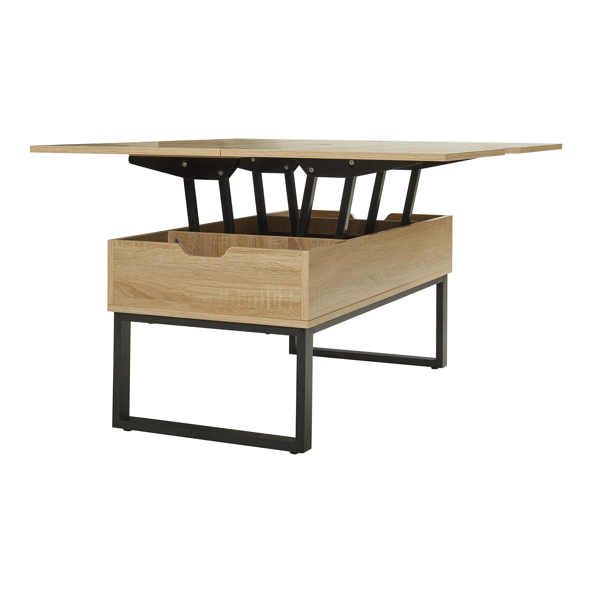 [en.casa] Mesa de Centro Rauli Mesa Baja Rectangular con Tablero Elevable y Extensible con 3 Compartimentos Internos Mueble Auxiliar Mesita para Salón 100 x 50 x 47 cm - Efecto Roble