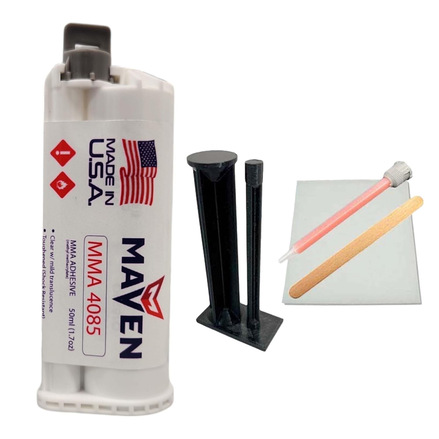 Maven MMA 4085 Methacrylate Adhesive (Backup for Plexus MA685), Clear UV Stable, 10:1 Mix Ratio, High-Performance Solid Surface Bonding (Cartridge + Dispenser, 50ml)