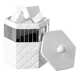 Creative Scents Quilted Mirror Q-Tip Holder Decorative Bathroom Vanity Cotton Swab Holder Canister Jar With Lid for Cotton