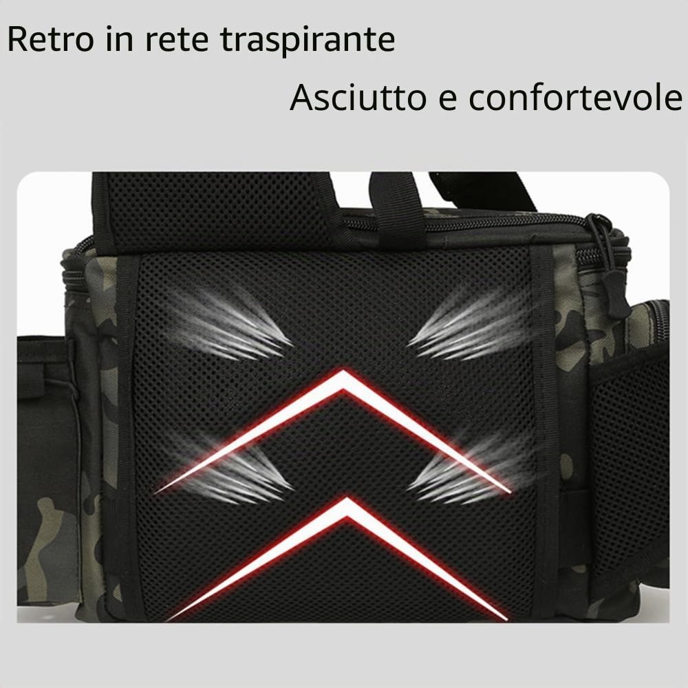 Borsa a tracolla da pesca – Zaino a tracolla con grande capacità, custodia per attrezzi da pesca con esche, verde mimetico