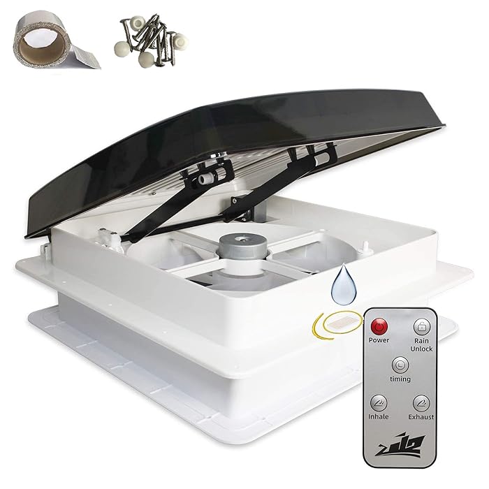 Buy 14" RV Roof Fan Vent with Rain Sensor 12 Volt 4 Speed Motor Remote Intake Exhaust Smoke