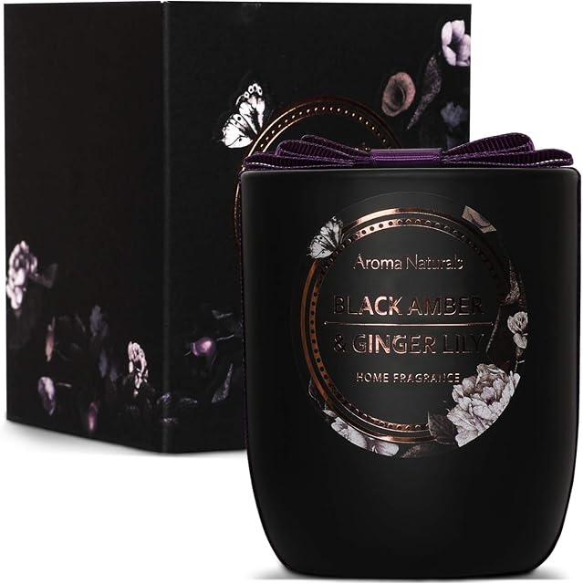 Aroma Naturals Candles, Scented Candle, Natural Soy Aromatherapy Candles, Candles Gifts for Women & Men, 30 Hours Buring Time (Black Amber & Ginger Lily)