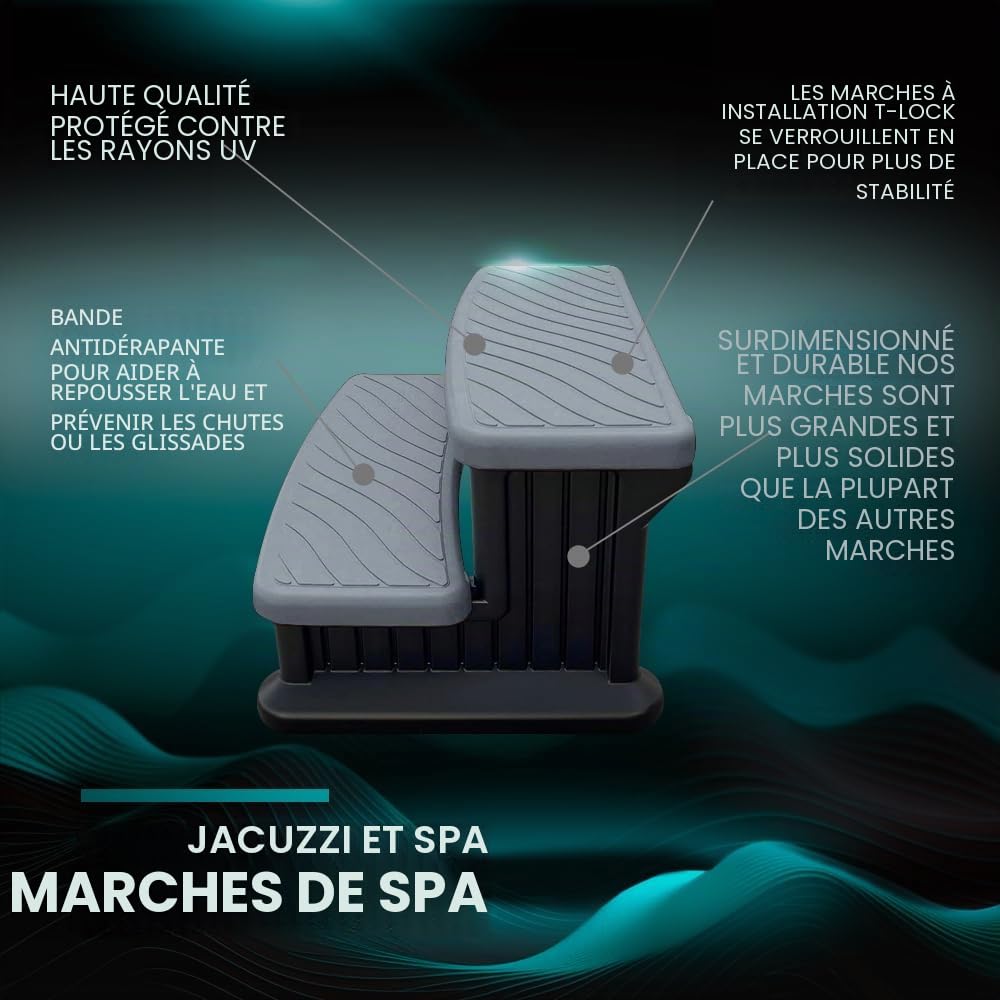 Puri Tech Escalier Universel pour Piscine, Accessoires de Spa, Marches antidérapantes et durables - Gris Clair