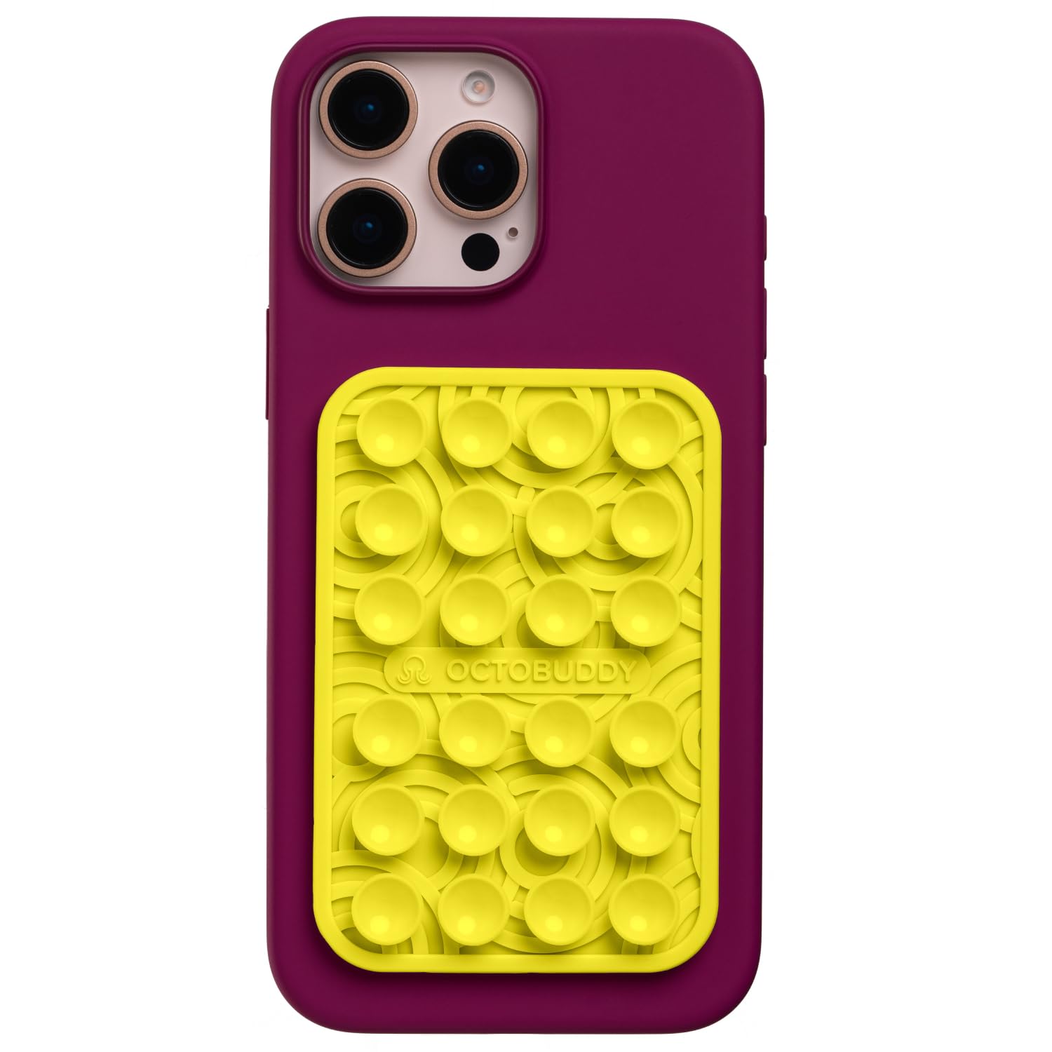 Silicone Suction Phone Case Adhesive Mount Textured Collection - Hands-Free Grip with 24 Suction Cups for Videos & Selfies - Durable, Easy to Use - OCTOBUDDY - 2.6 x 3.9, Ripples - Canary Yellow