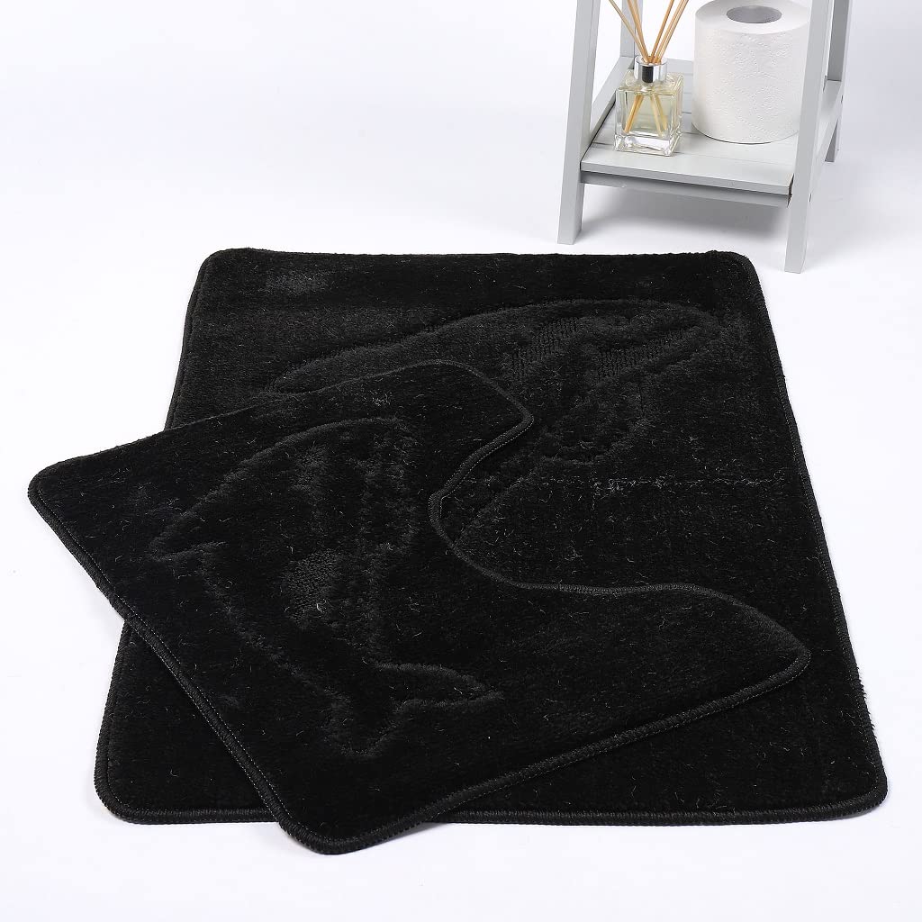 Kampala Hill Dolphin Bath Mat 2 Piece Set Non-Slip Pedestal and Bath Mat Toilet Bathroom Rug - Black