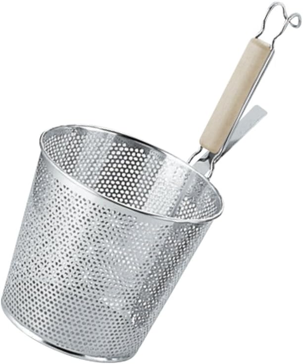 日本製 UK 18-8パンチング 木柄平底うどん揚げ [湯切り・テボ・うどん 日本製 UK 18-8パンチング 木柄平底うどん揚げ [湯切り・テボ・うどん