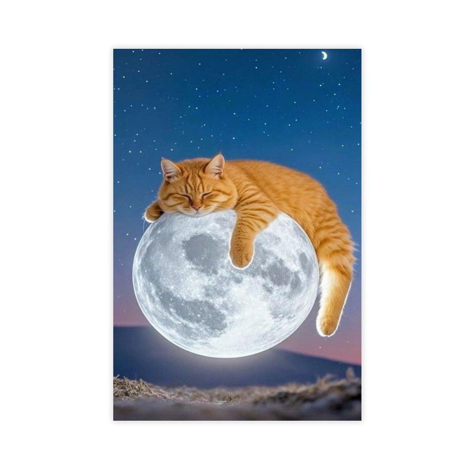 Bareronor Cuddly Moon Cat Canvas Poster Bedroom Decor Landscape Office Room Decor Gift 24" L X 36" W